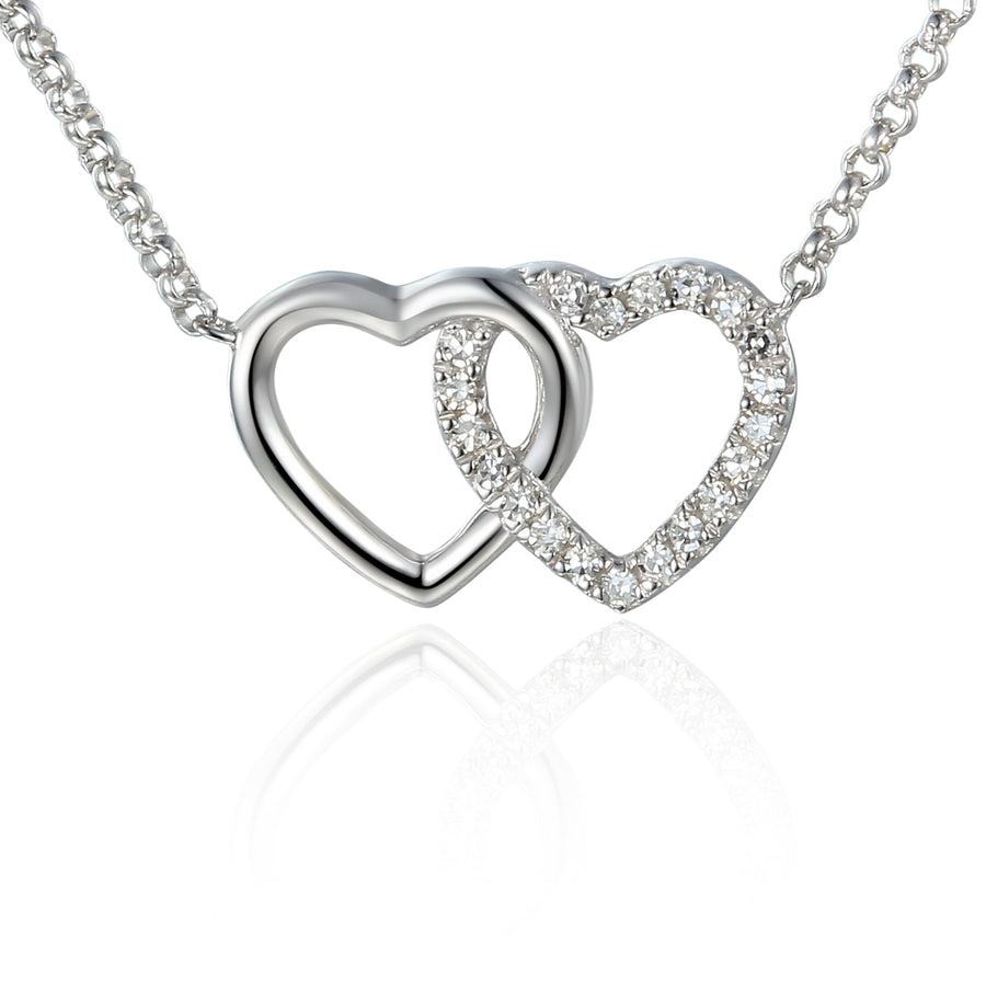 Interlocking Double Heart Diamond Necklace in 9ct White Gold