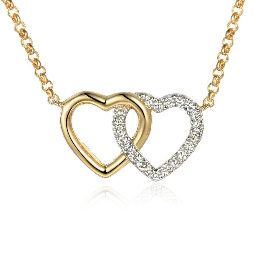 Interlocking Double Heart Diamond Necklace in 9ct Yellow Gold