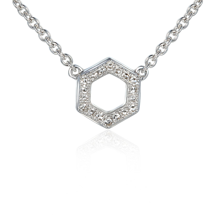 Hexagon Diamond Pendant Necklace in 9ct White Gold
