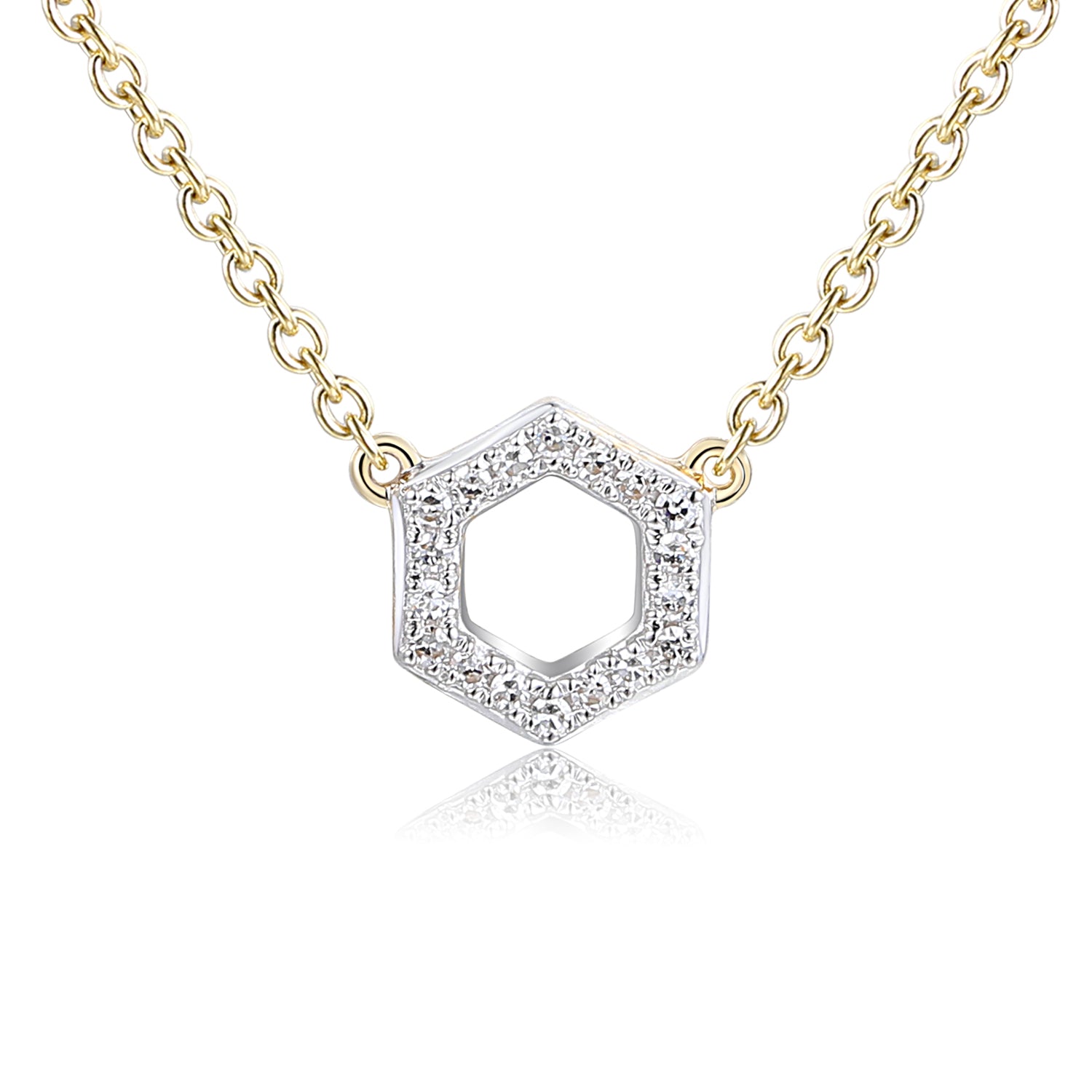 Hexagon Diamond Pendant Necklace in 9ct Yellow Gold