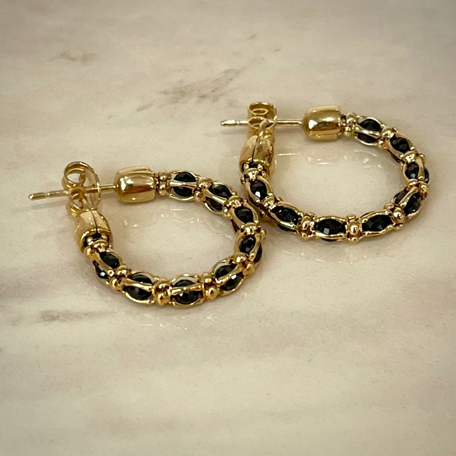 Gold Earrings with Black Crystals - Diana Collection