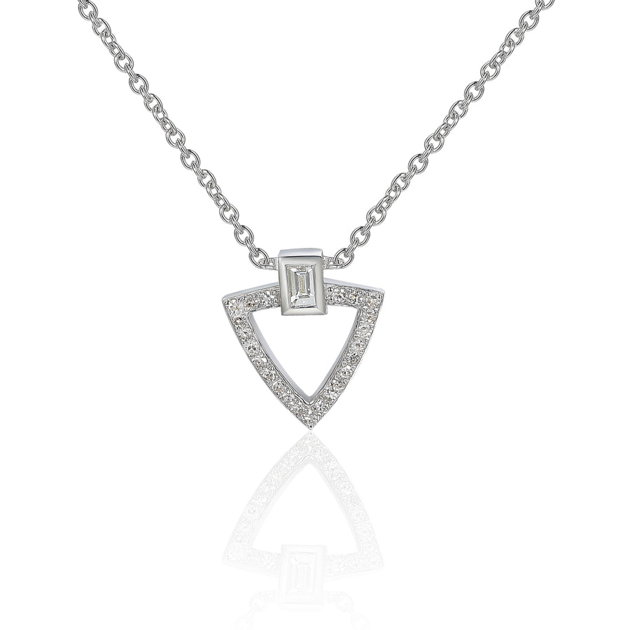 Geometric Baguette and Round Diamond Pendant in 9ct Yellow Gold