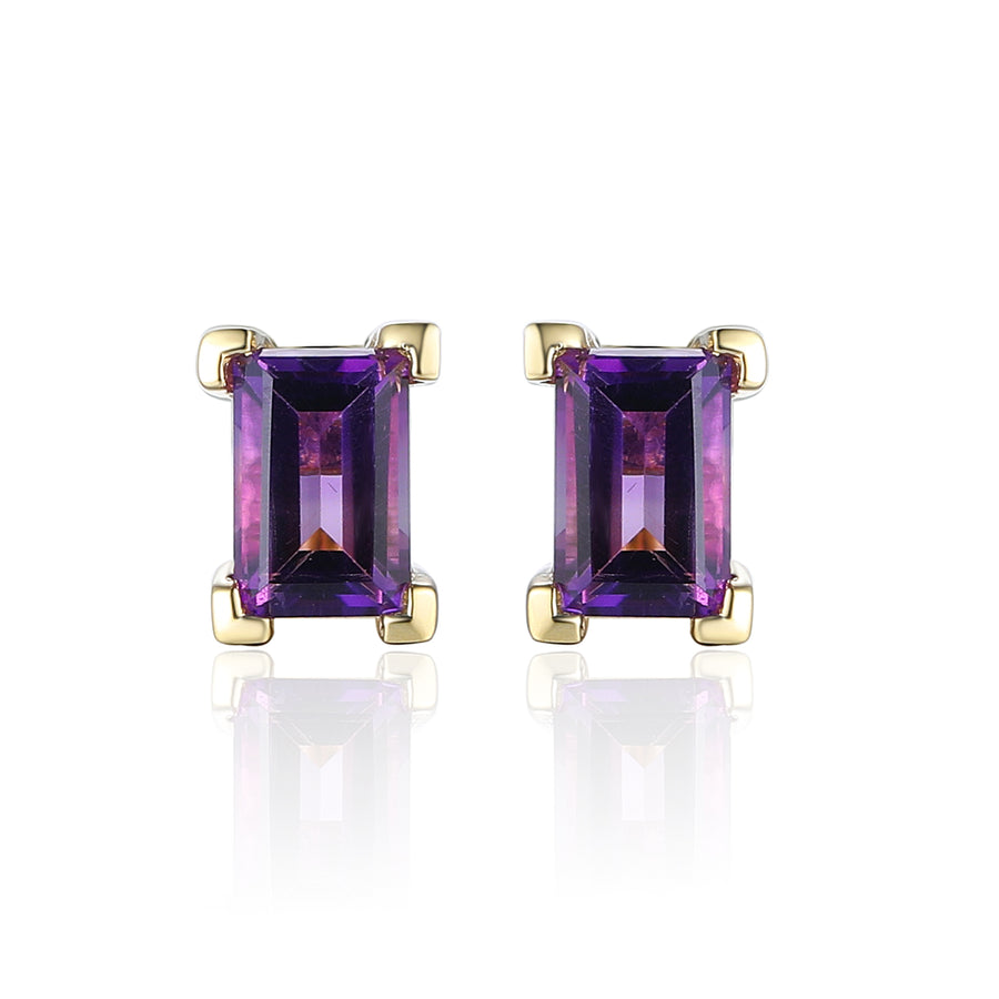 Emerald Cut Amethyst Stud Earrings in 9ct Yellow Gold