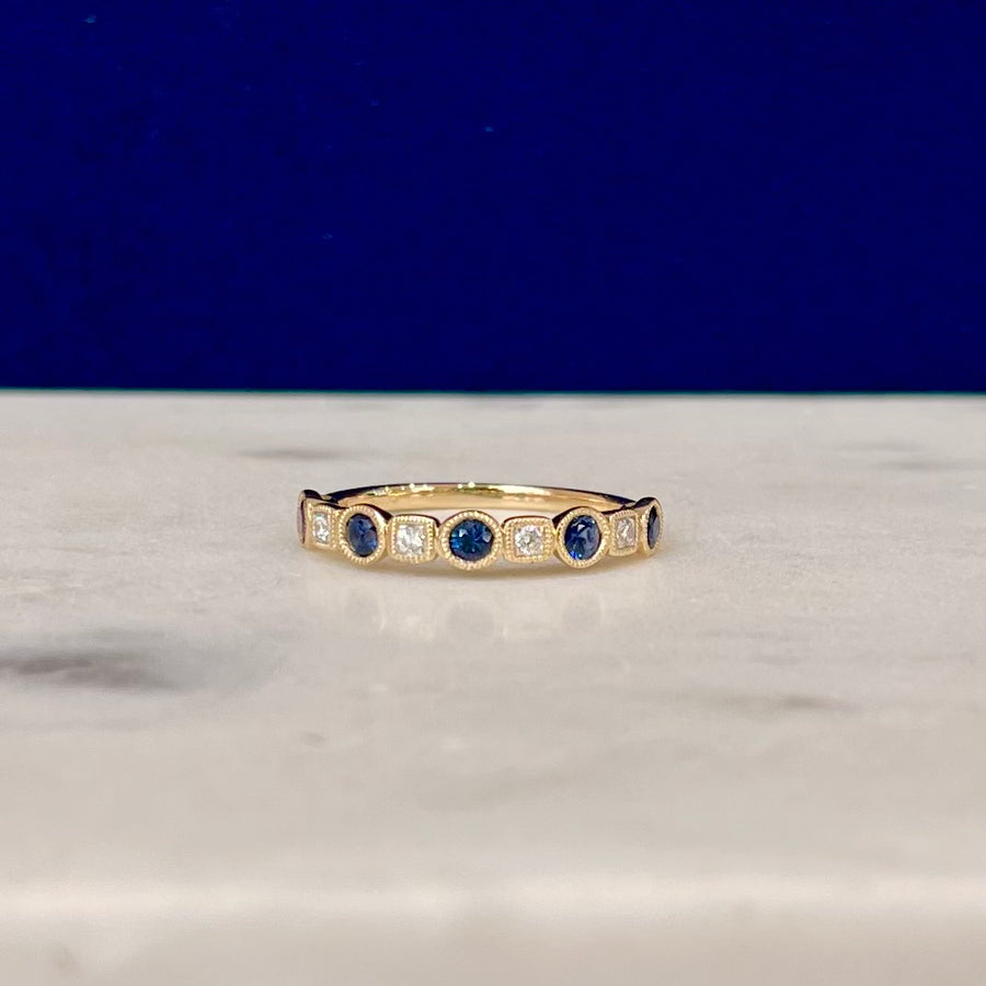 Vintage Style Art Deco Sapphire and Diamond Band