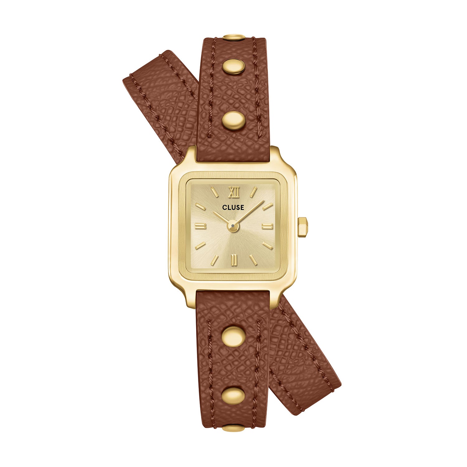 Cluse Gracieuse Mini Watch Double Leather, Nutshell, Studs,Gold