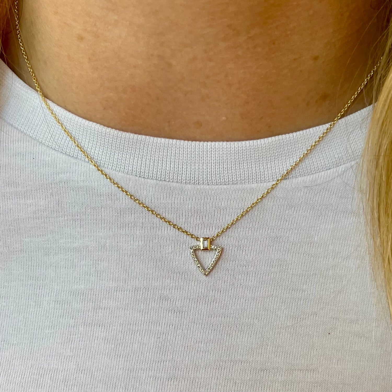 Geometric Baguette and Round Diamond Pendant in 9ct Yellow Gold