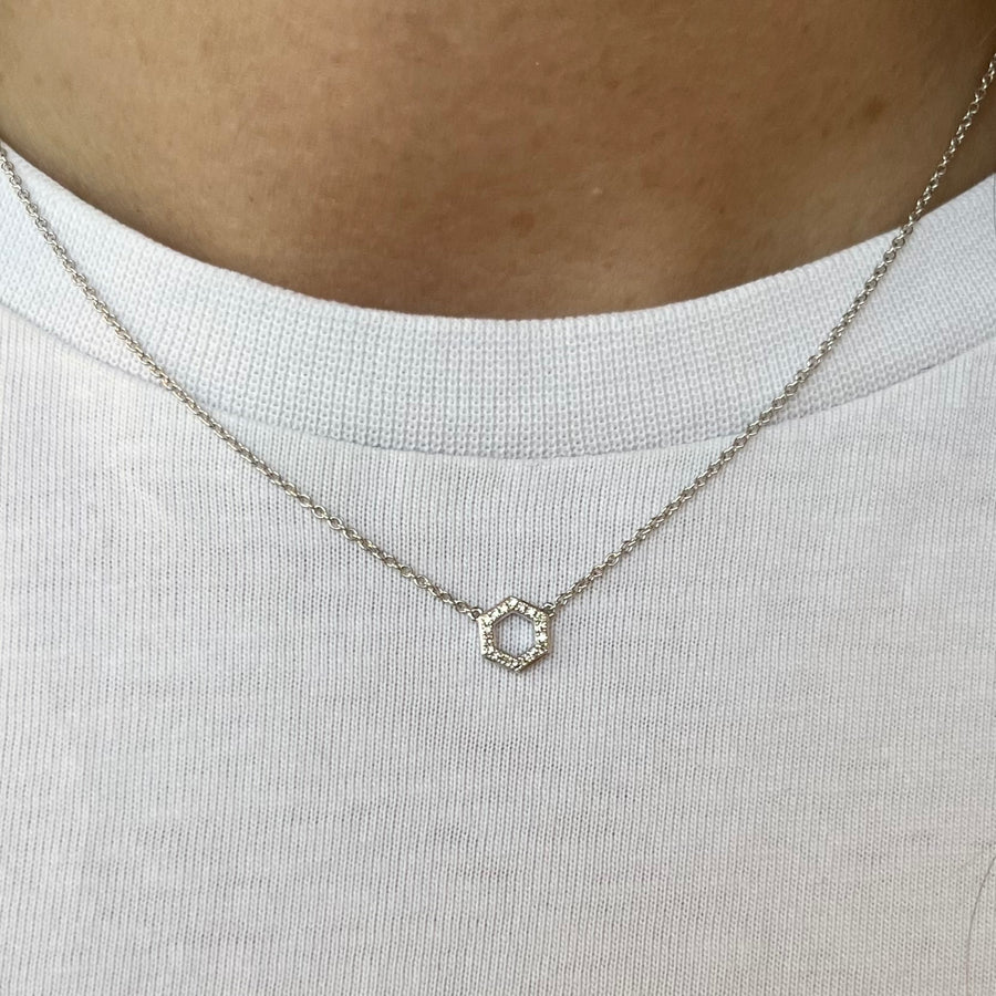 Hexagon Diamond Pendant Necklace in 9ct White Gold