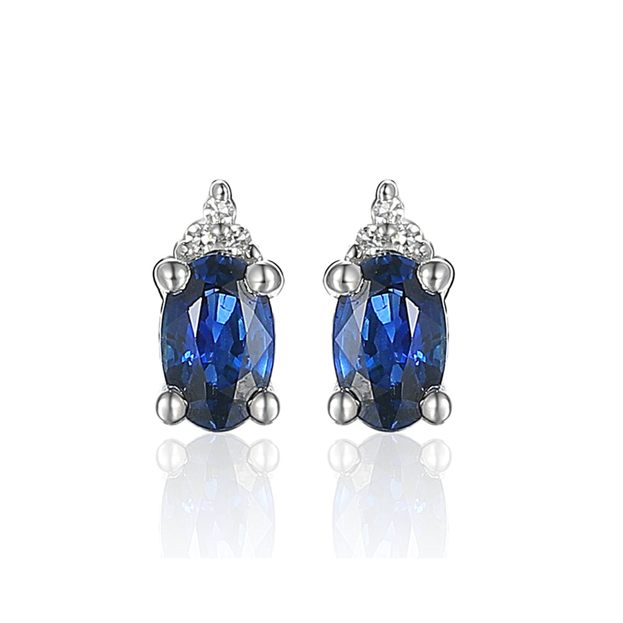 Oval Sapphire and Diamond Earrings in 9ct White Gold
