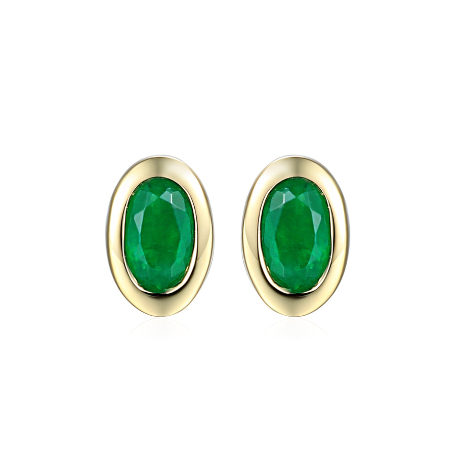 Oval Emerald Stud Earrings in 9ct Yellow Gold