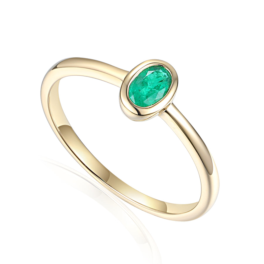 Modern Bezel Set Emerald Solitaire Ring in Yellow Gold