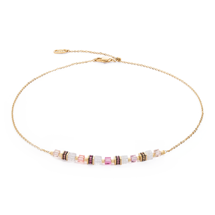 Necklace Mini Cubes & Chain Gold-Pink