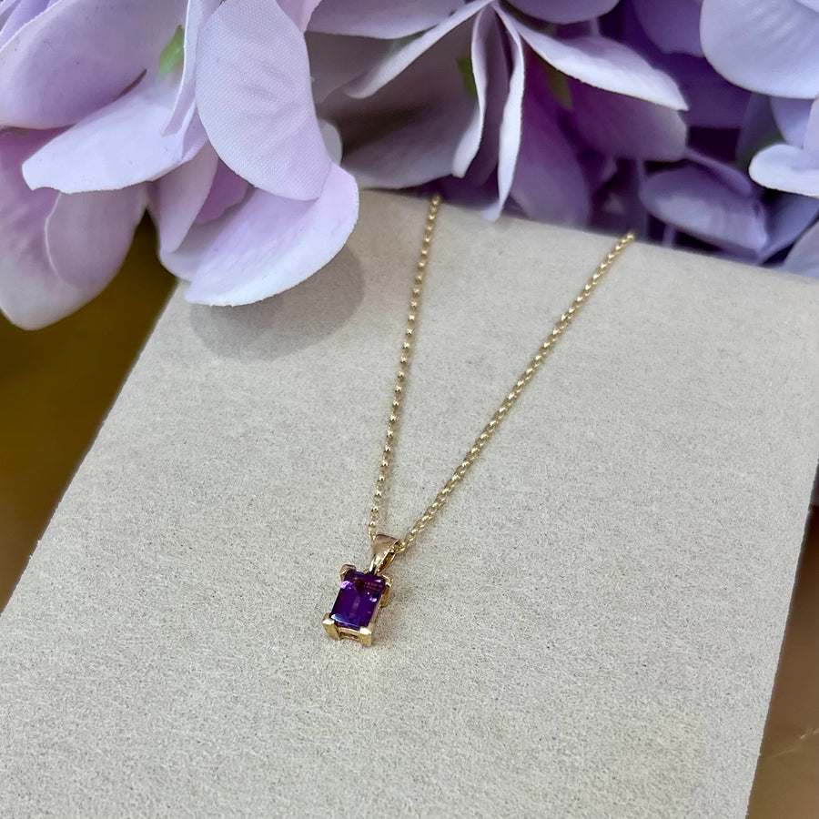 Emerald Cut Amethyst Pendant in 9ct Yellow Gold