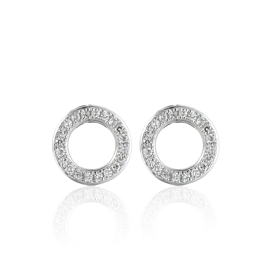 Diamond Circle Stud Earrings in 9ct White Gold