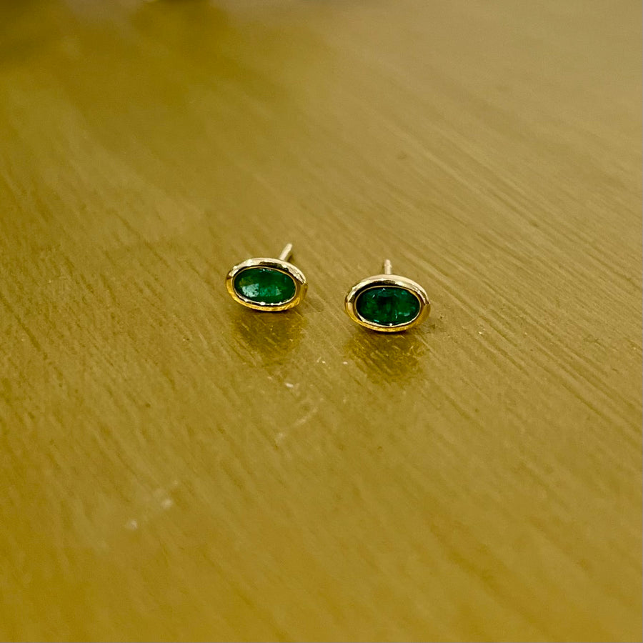 Oval Emerald Stud Earrings in 9ct Yellow Gold