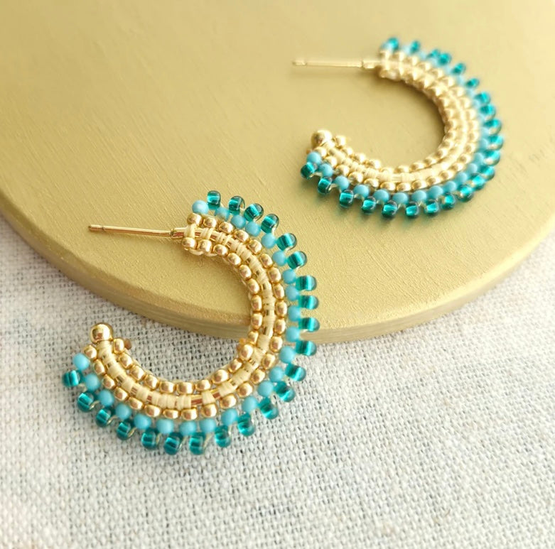 Luli Blue and Gold Beaded Earrings