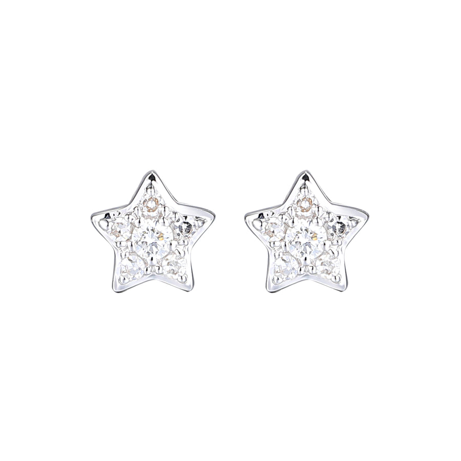 Diamond Star Stud Earrings in 9ct White Gold