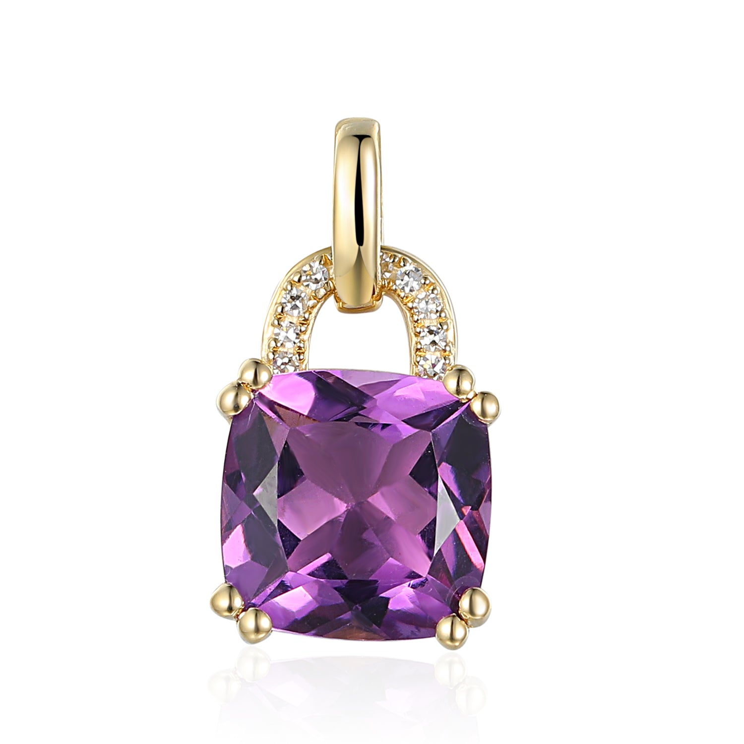 Cushion Cut Amethyst and Diamond Pendant in 9ct Yellow Gold