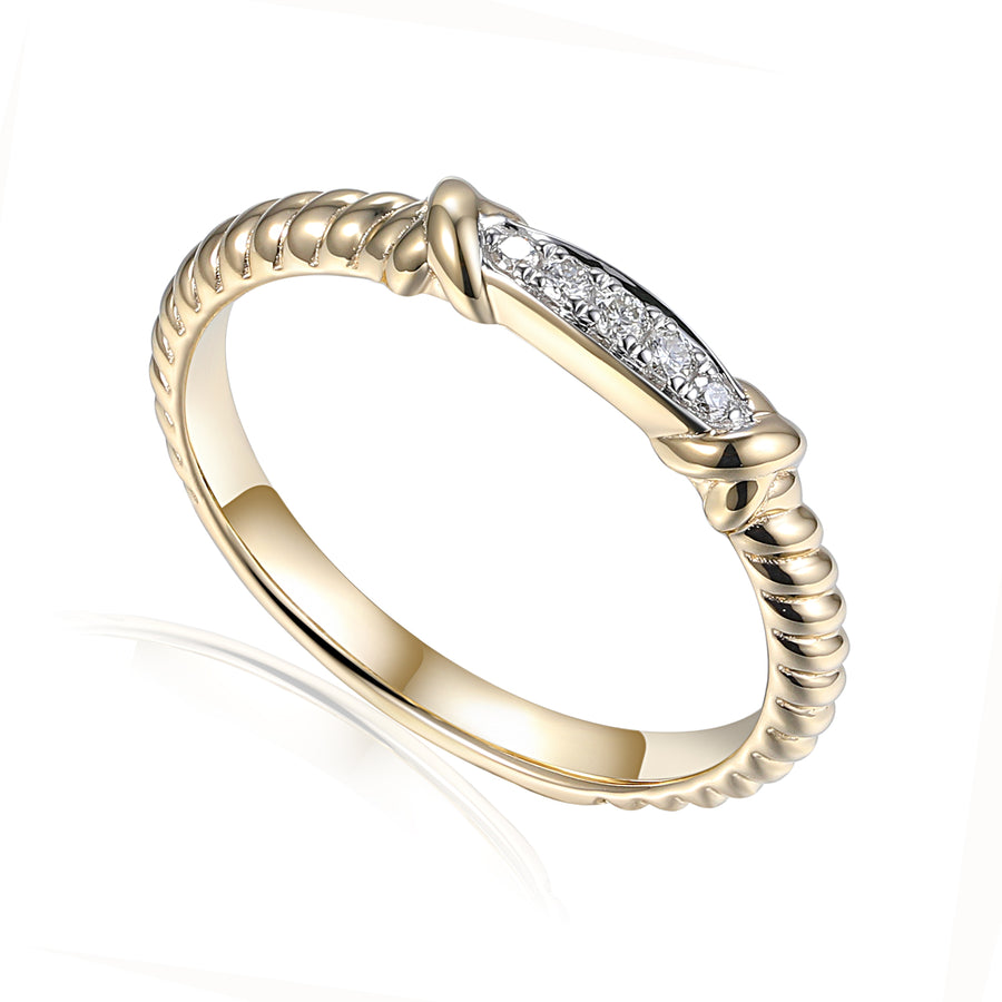 Twist Rope Diamond Accent Ring in 9ct Yellow Gold