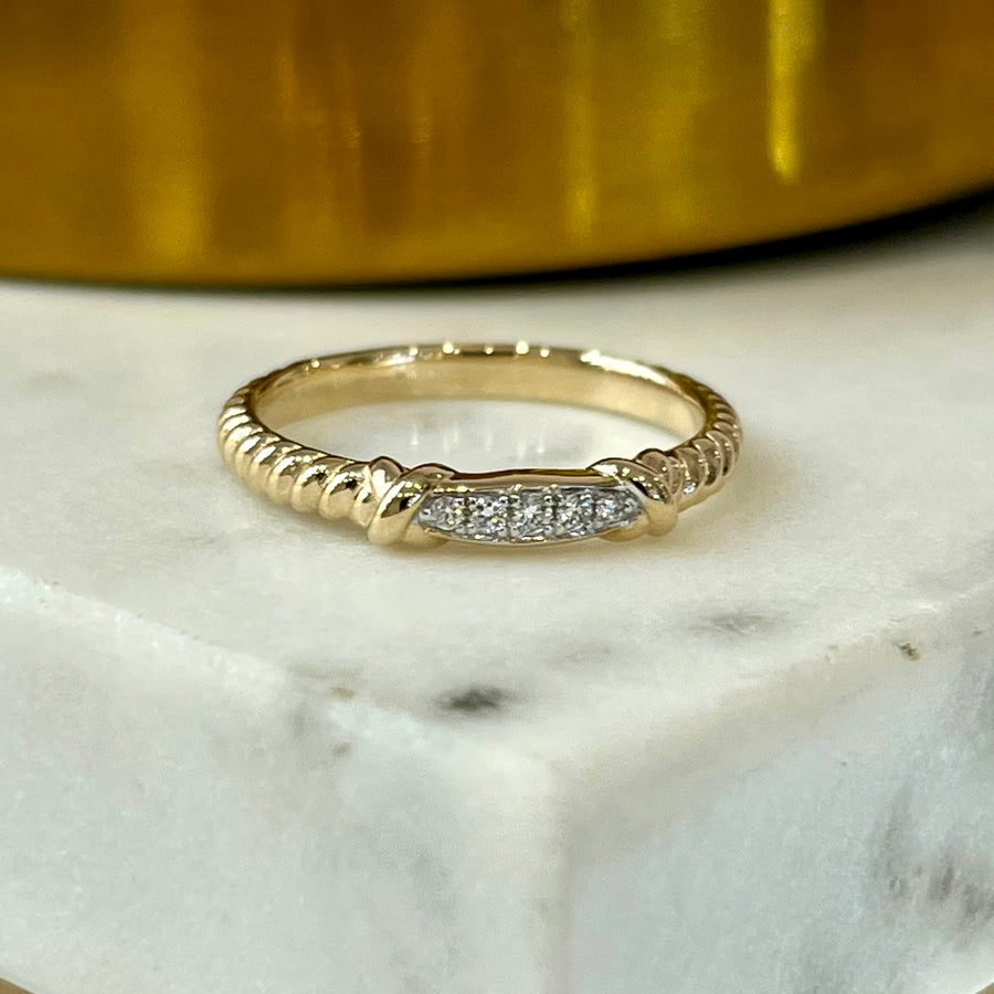 Twist Rope Diamond Accent Ring in 9ct Yellow Gold