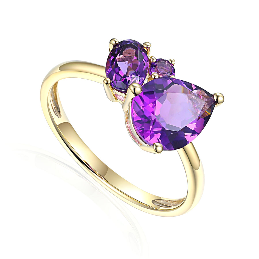 Three Stone Amethyst  Ring in 9ct Yellow Gold