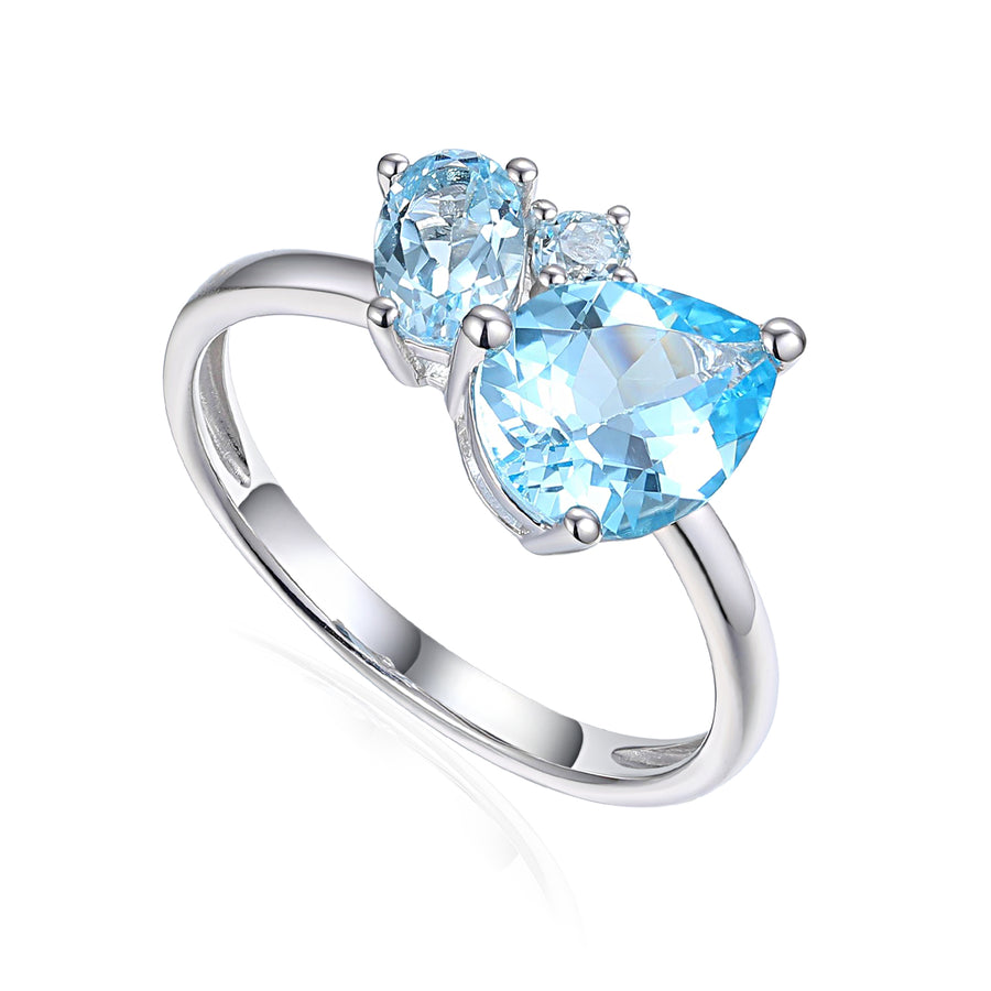 Three Stone Blue Topaz Ring in 9ct White Gold