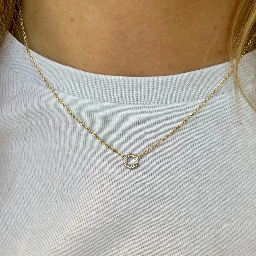 Hexagon Diamond Pendant Necklace in 9ct Yellow Gold