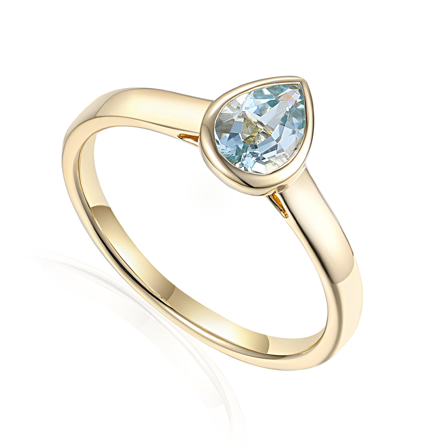 Pear Aquamarine Bezel Ring in 9ct Yellow Gold
