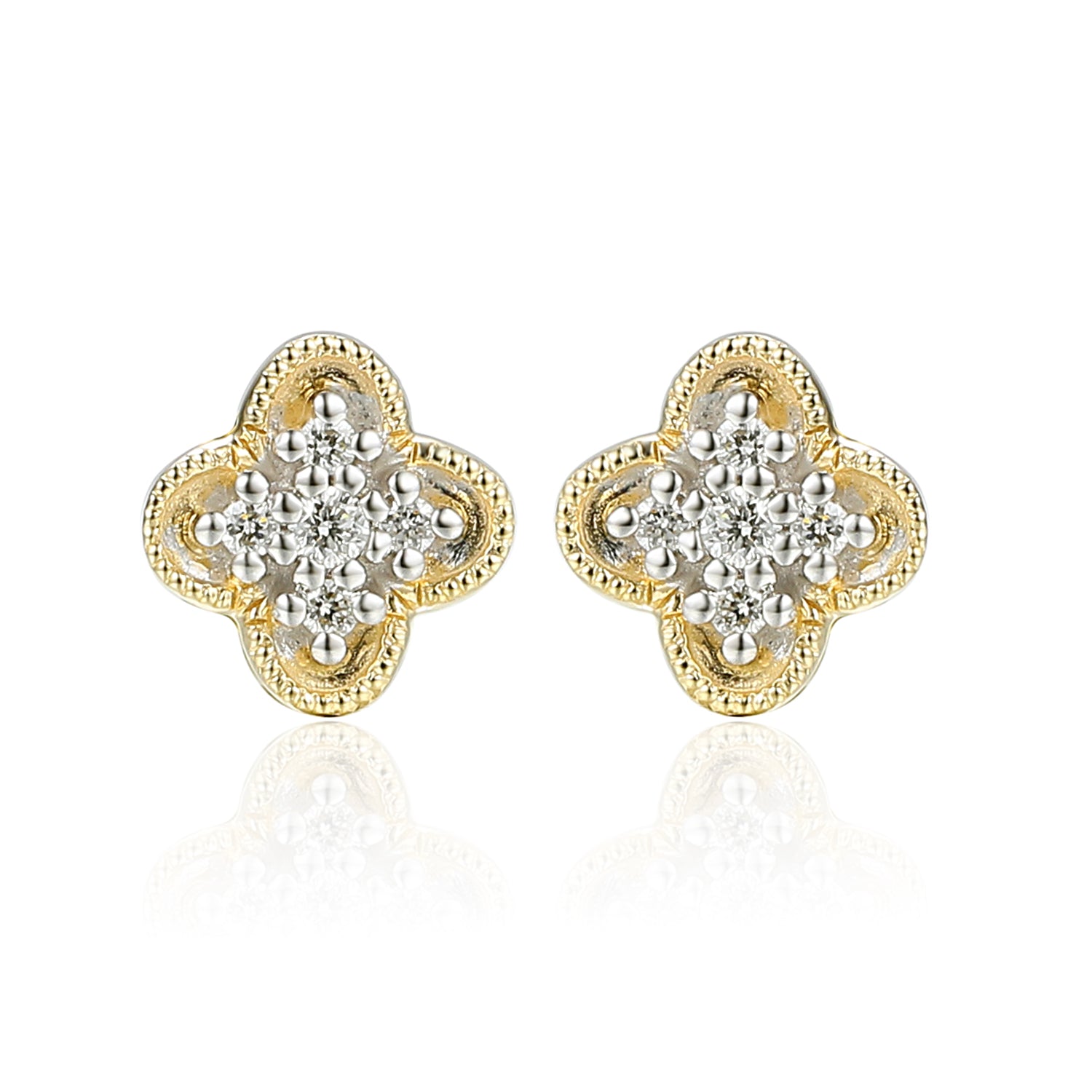 Diamond & 9ct Yellow Gold Clover Stud Earrings