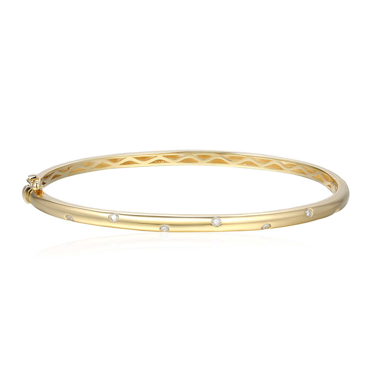 Gold bracelet with diamonds on a white background
