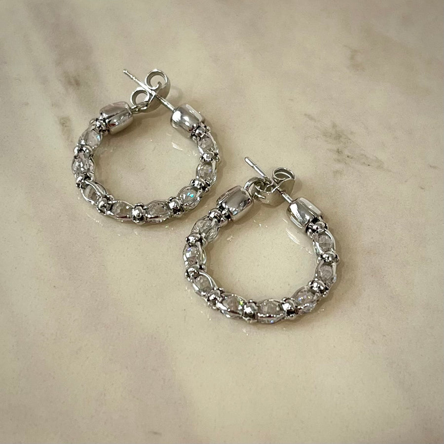 Silver Earrings with White Crystals - Diana Collection