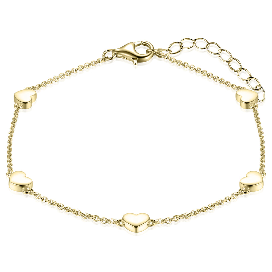 This delicate multi heart bracelet is perfect as an everyday staple.&nbsp;&nbsp;  925 Sterling Silver. Yellow Gold Plated Silver. B1025/B1025Y