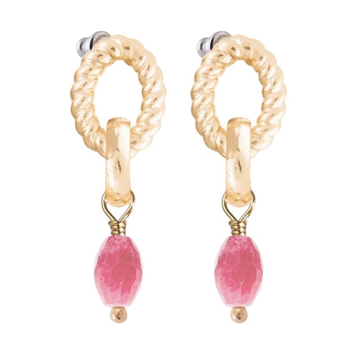 Diva Earrings Mix Mesh and Natural Stone - Fuschia