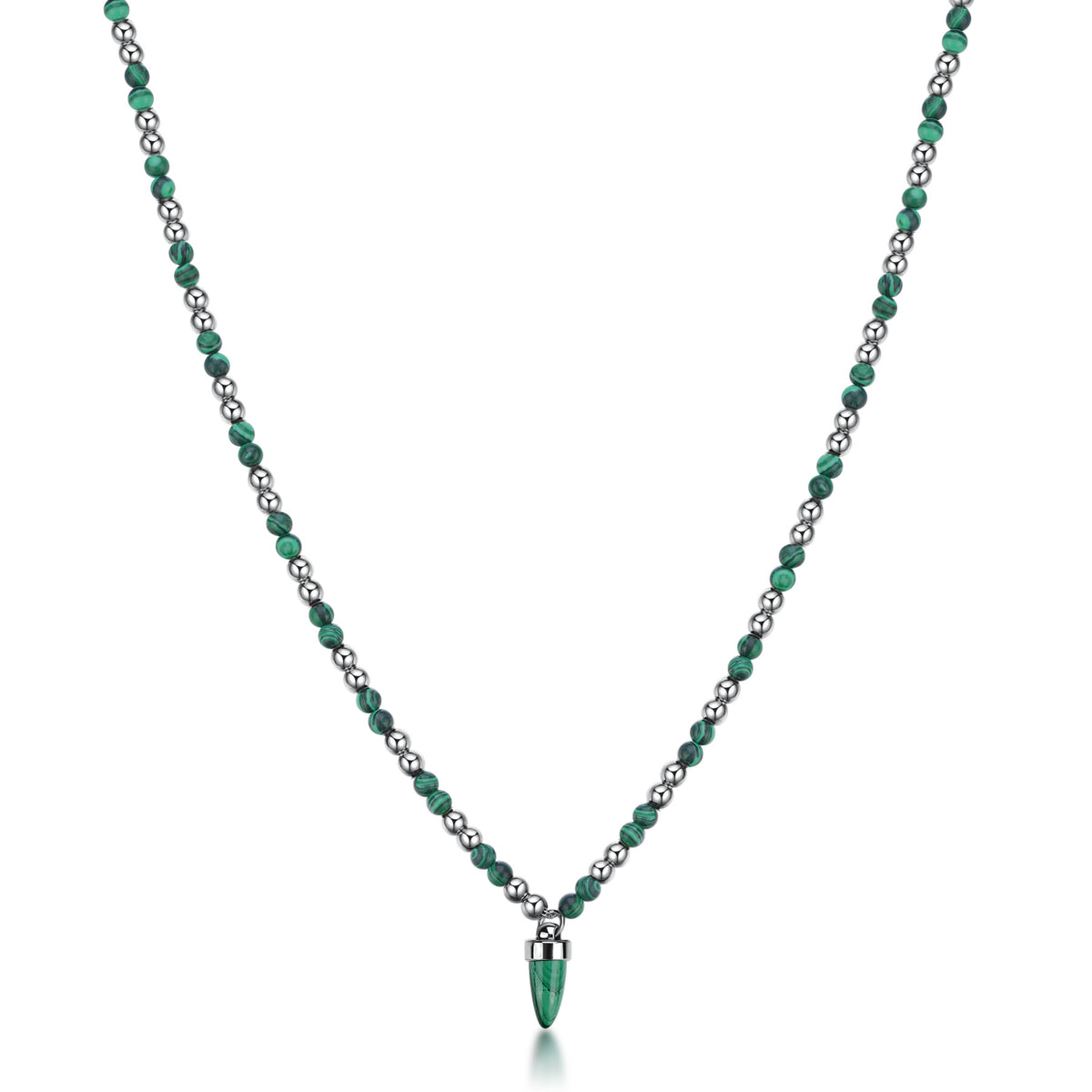 Riptide Beaded Silver with Malachite Pendant Necklace