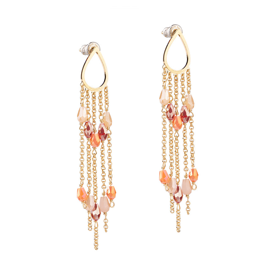 Tulipe Earrings with Pendant and Coloured Stones - Pink