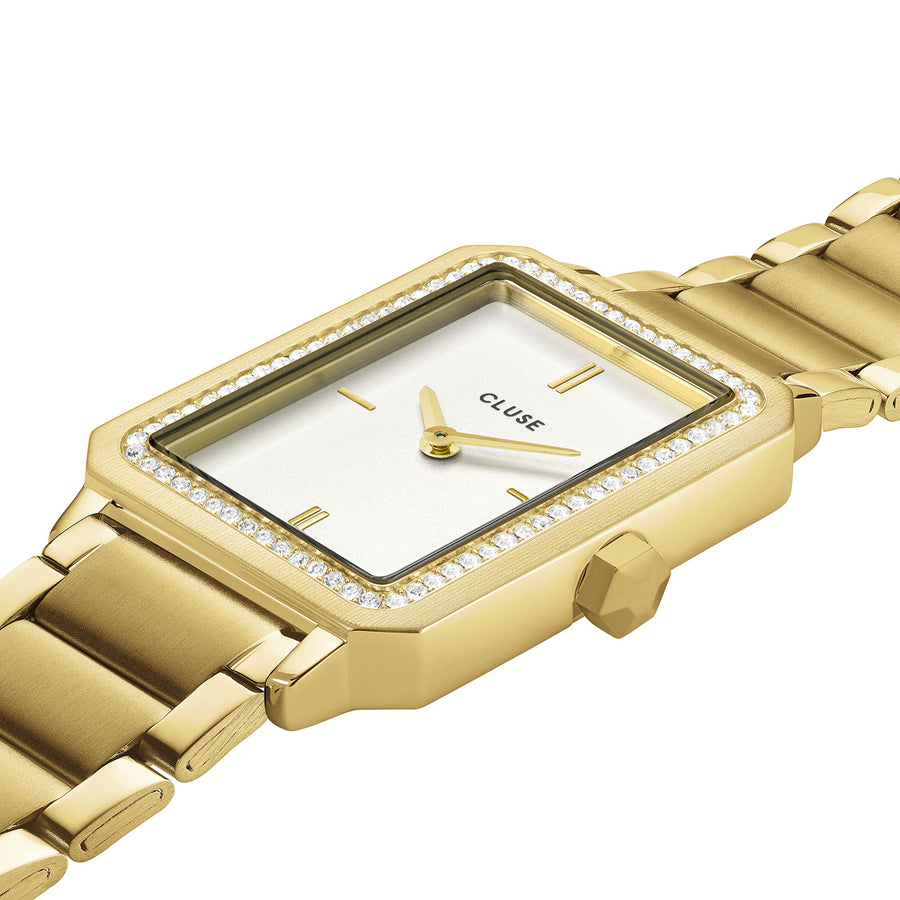 Cluse Gift Box Fluette Watch Steel White Stones & Zircon Bracelet, Gold Colour