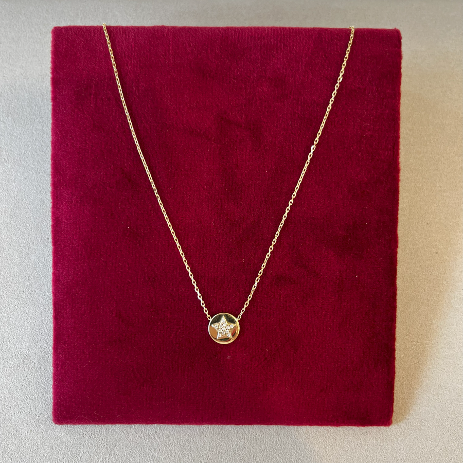 9ct Gold Disc with Pave Star Necklace