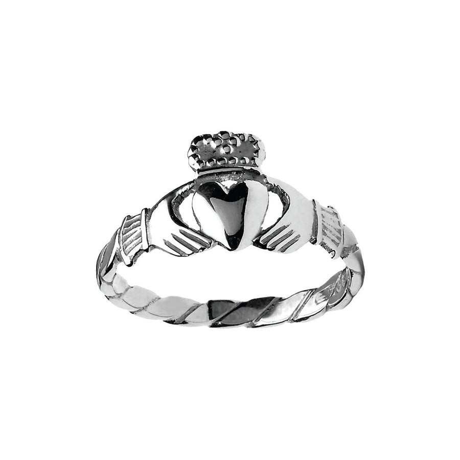 Silver Twist Shank Claddagh Ring