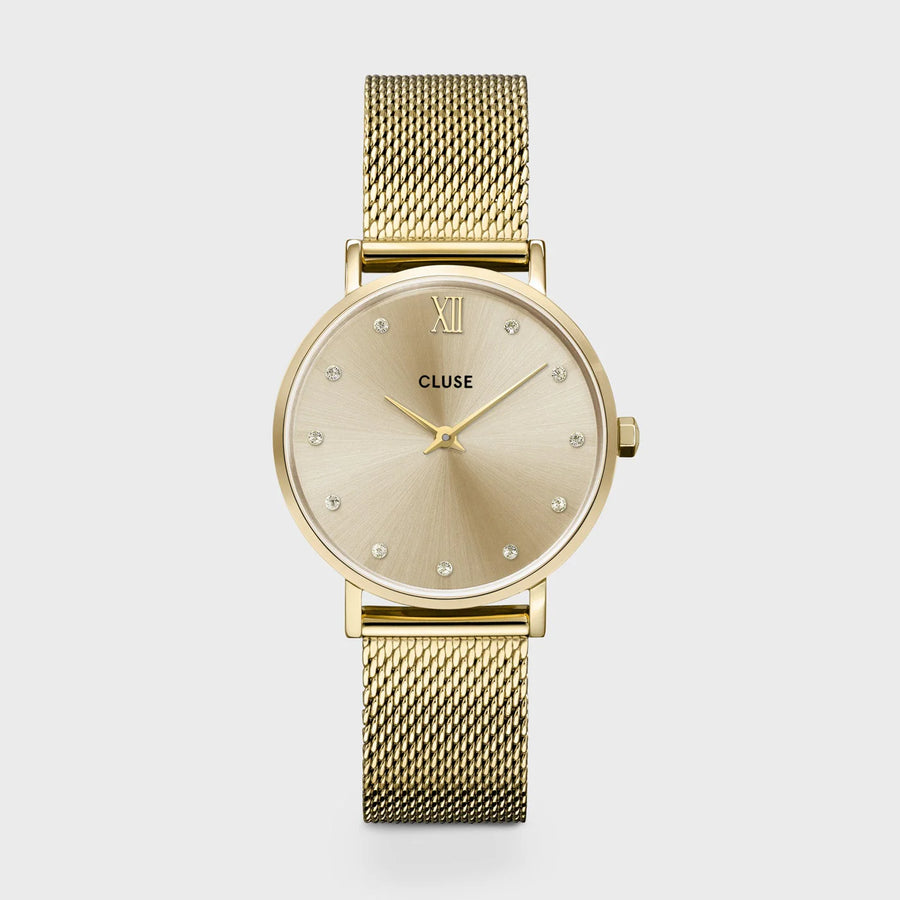 Cluse Minuit Mesh Crystals, Full Gold Colour