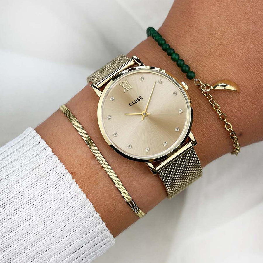 Cluse Minuit Mesh Crystals, Full Gold Colour