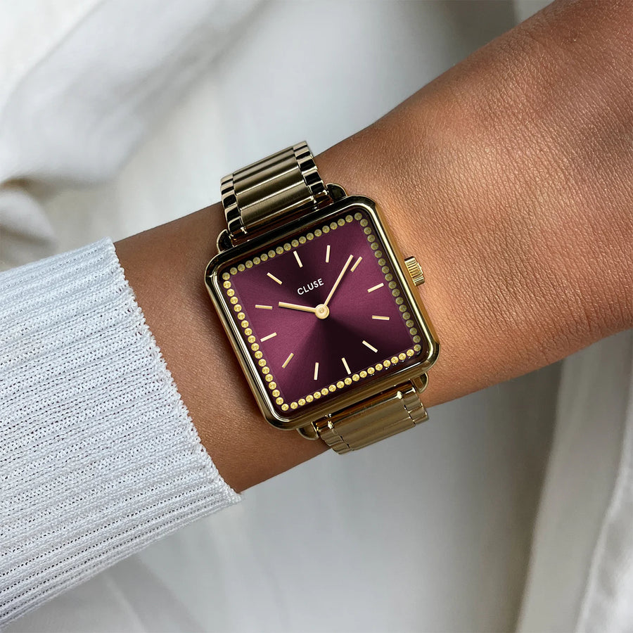 Cluse La Tétragone Watch Steel, Wine stones, Gold Colour
