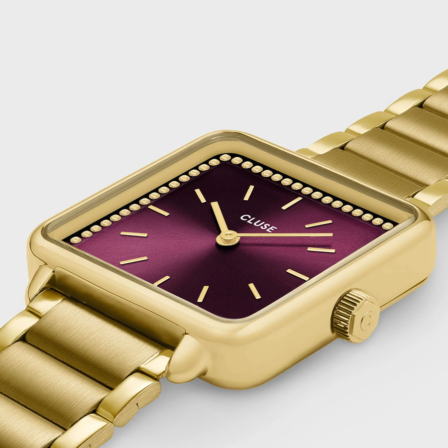 Cluse La Tétragone Watch Steel, Wine stones, Gold Colour