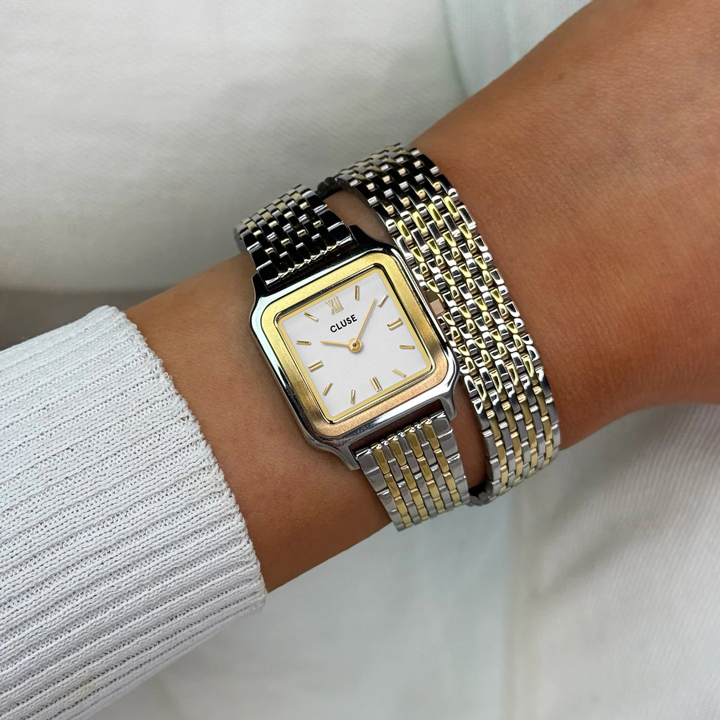 Gracieuse Petite Watch Double Steel, White, Bicolor