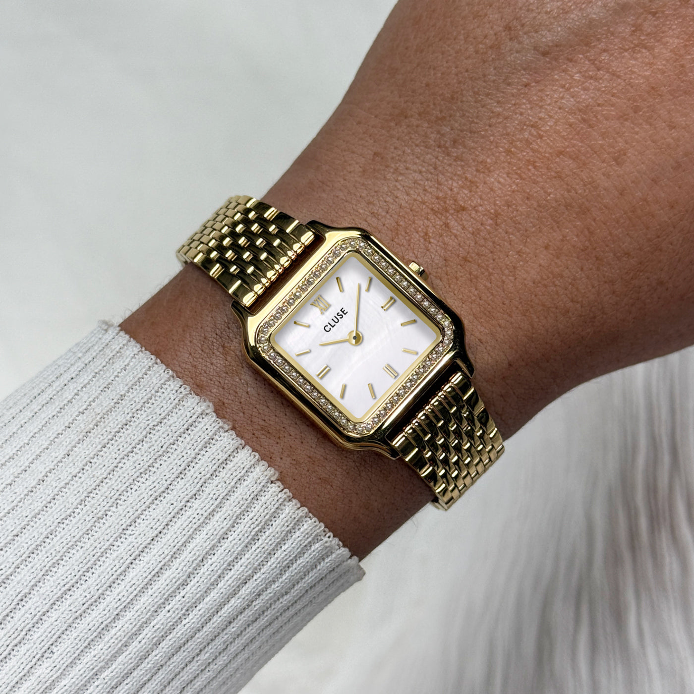 Cluse Gracieuse Petite Watch Steel, Glass Pearls, White MOP, Gold