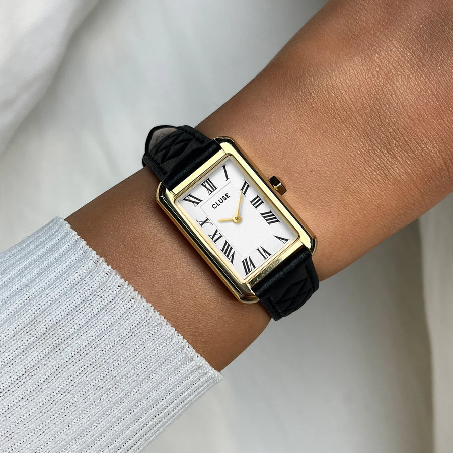 Cluse Belisenna Watch Leather, Black Quilted, Gold Colour