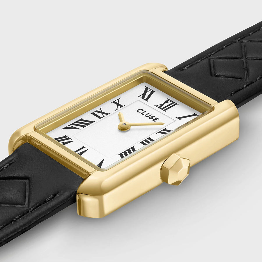 Cluse Belisenna Watch Leather, Black Quilted, Gold Colour