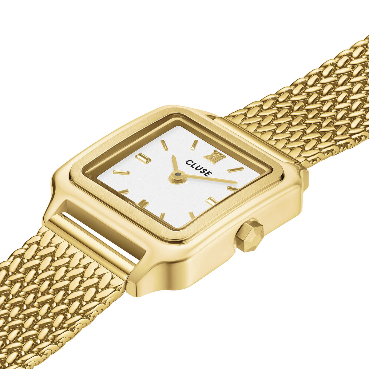 Gracieuse Mini Watch Mesh, White, Gold Colour