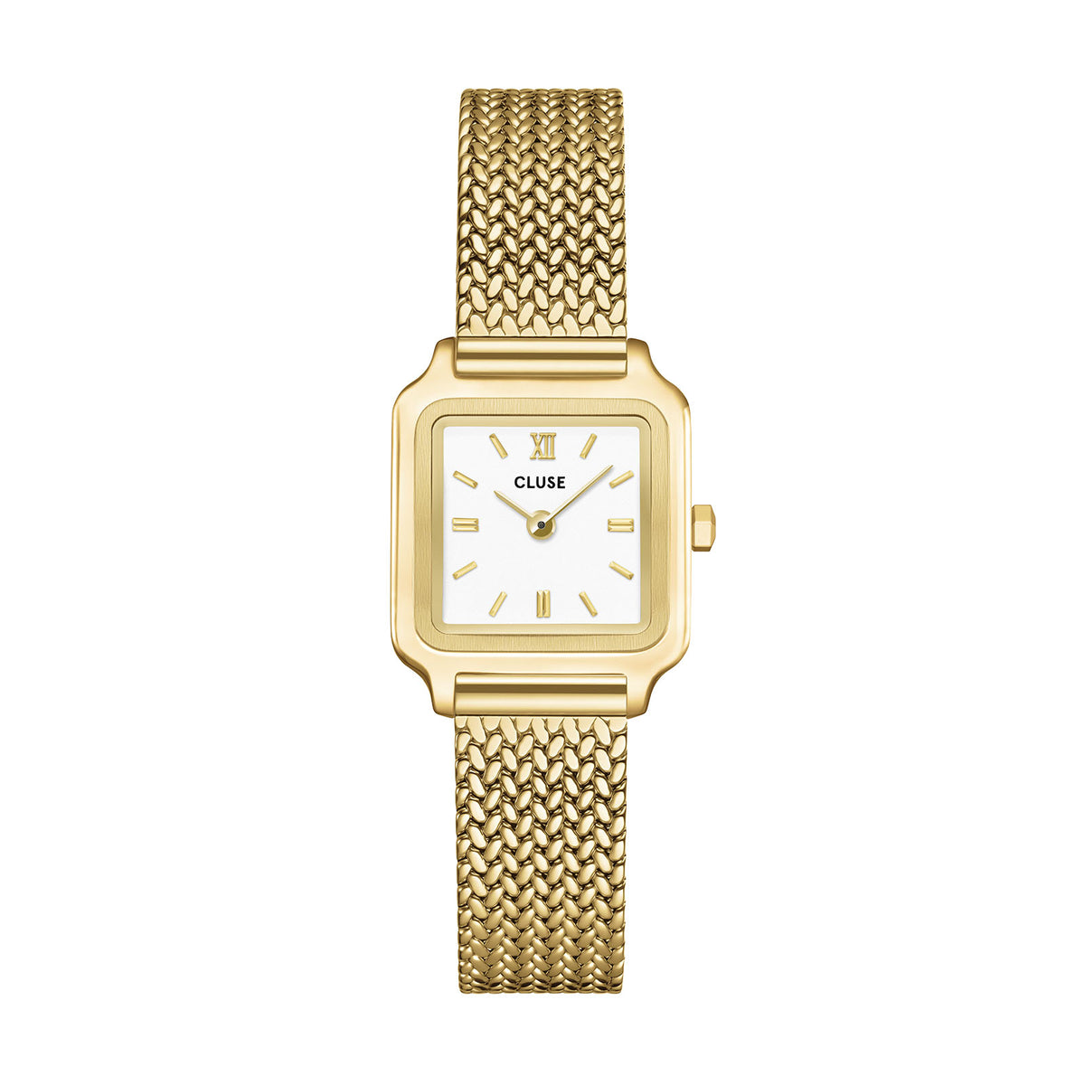 Gracieuse Mini Watch Mesh, White, Gold Colour