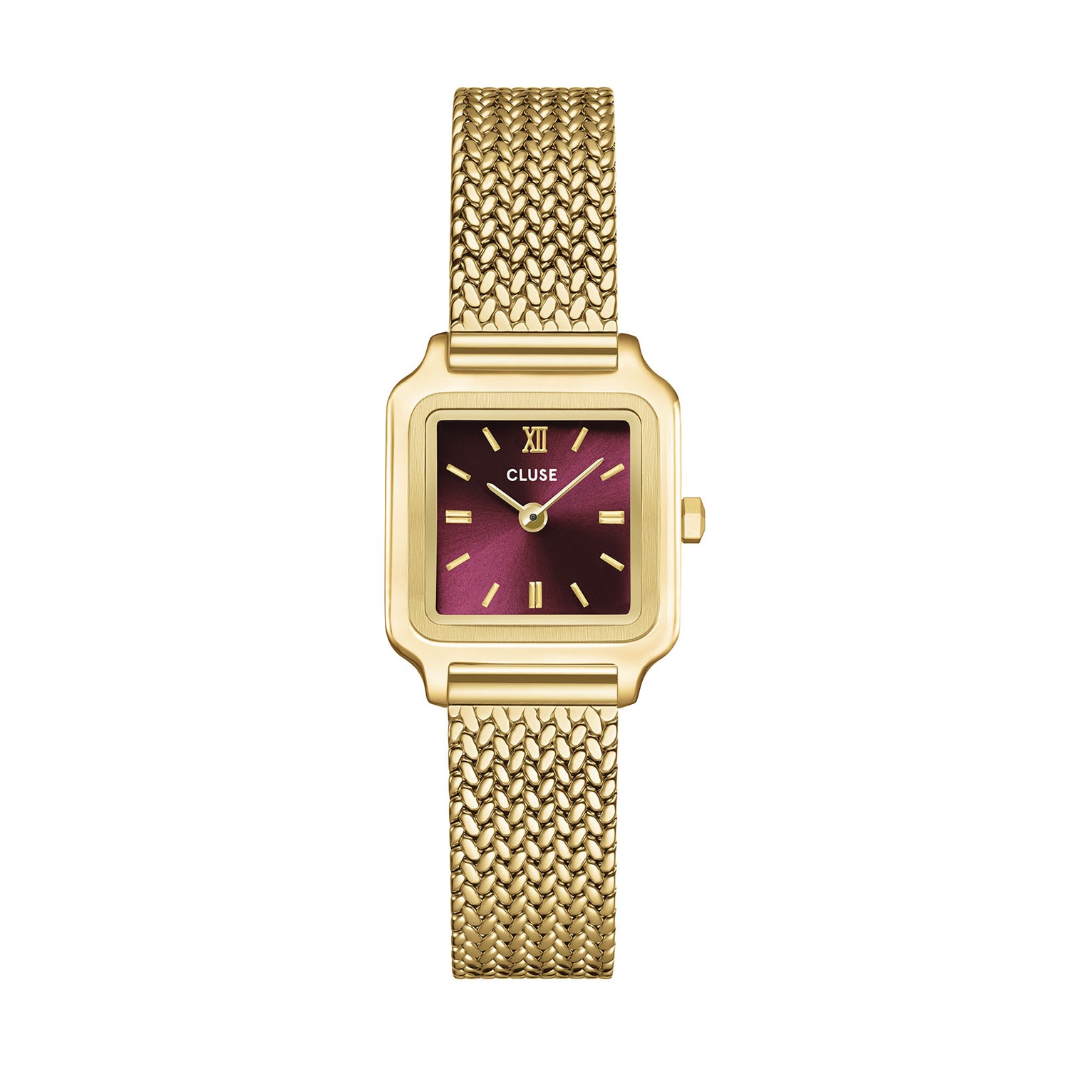 Gracieuse Mini Watch Mesh, Dark Cherry, Gold Colour