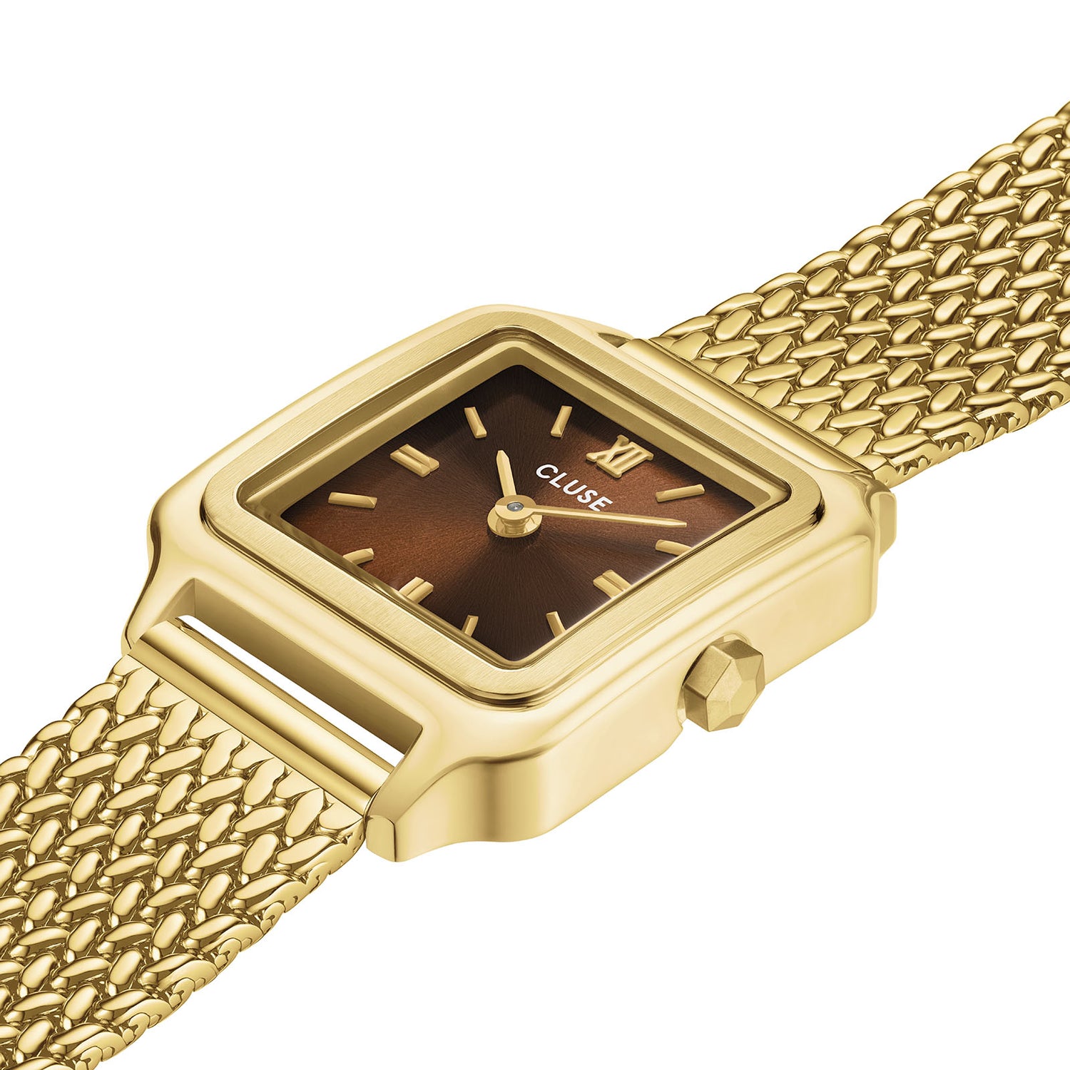Gracieuse Mini Watch Mesh, Brown, Gold Colour