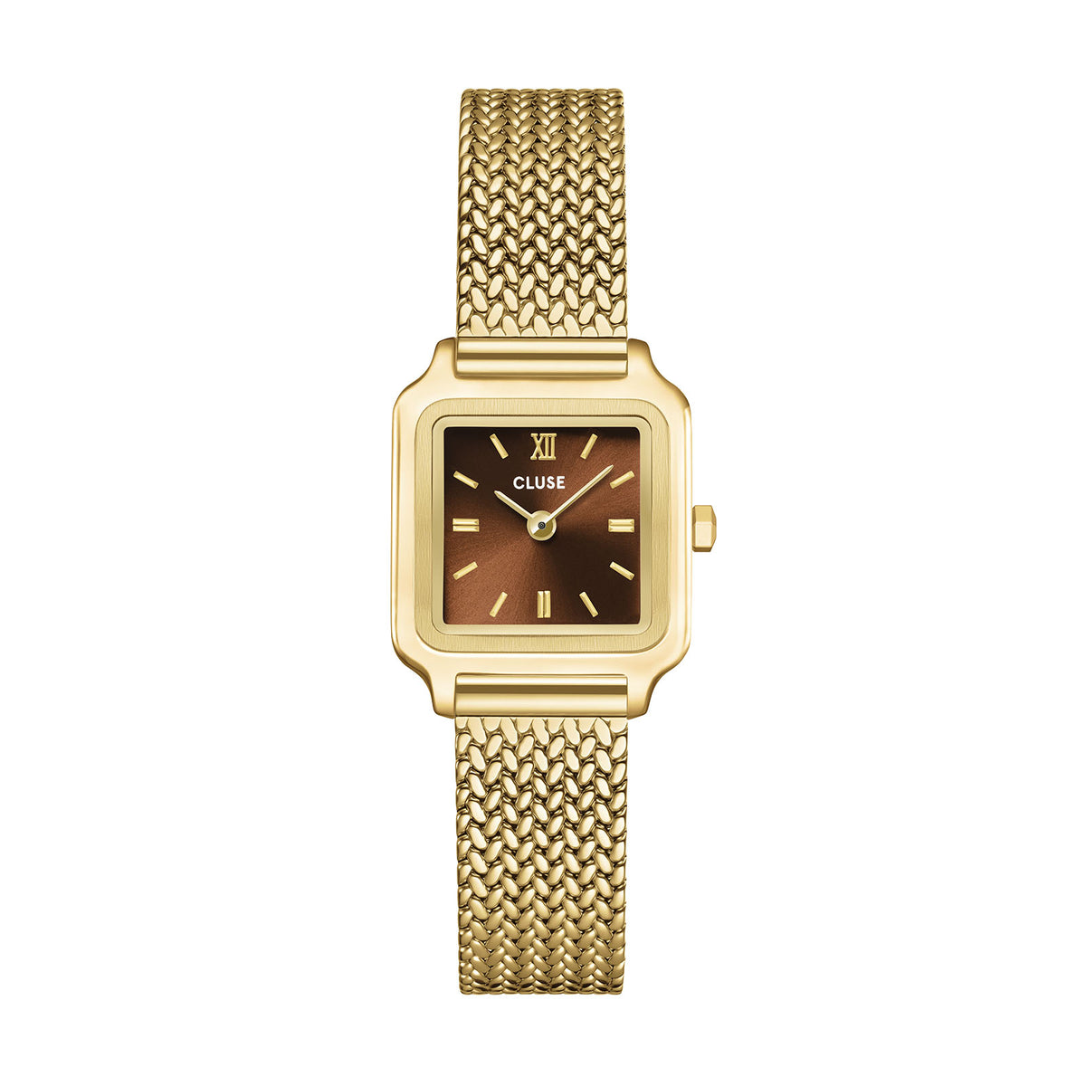 Gracieuse Mini Watch Mesh, Brown, Gold Colour